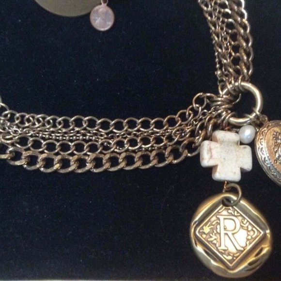 Designer Initial "R" Name Gold Tone Brass? Bracelet-Cross Necklace Jewelry - Picture 8 of 8